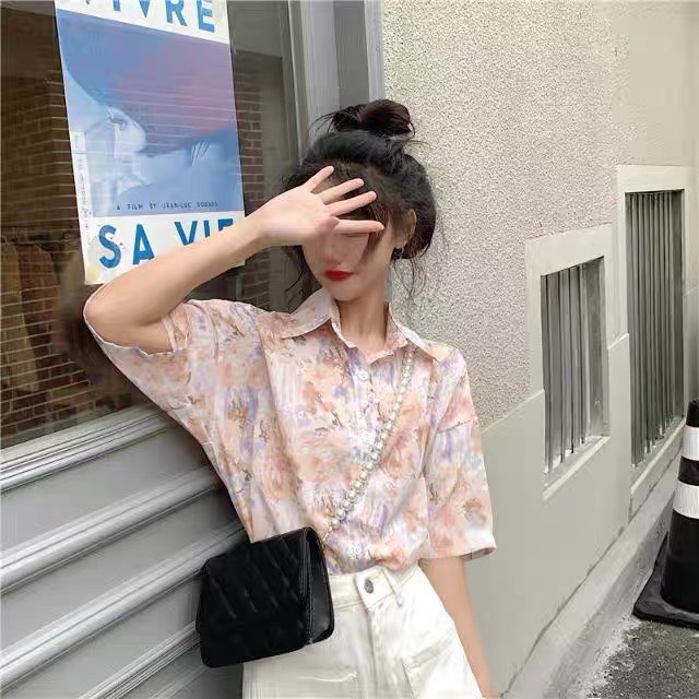 Sơ mi vintage bông hồng tím | 11 HIN