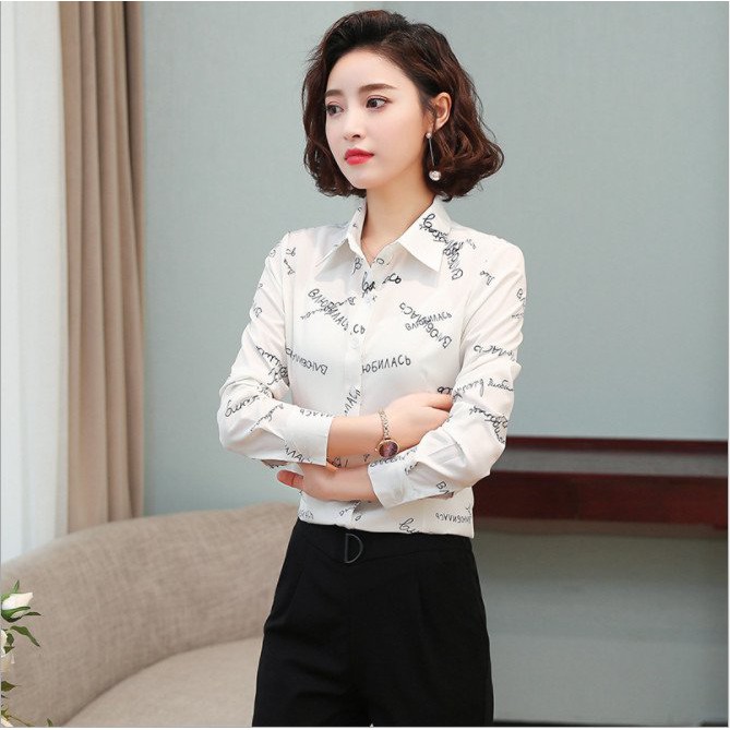 Áo sơ mi nữ công sở họa tiết chữ xinh xắn Sm07
