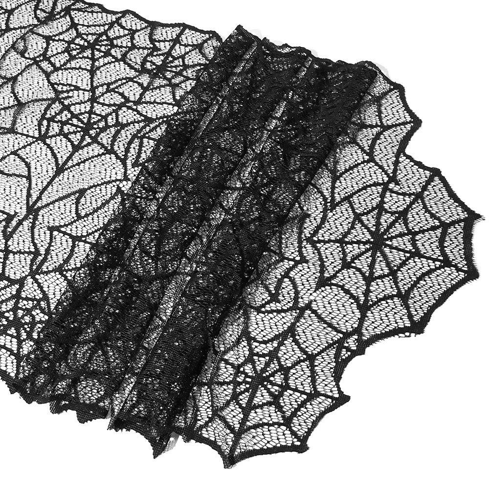 Khăn trải bàn/ quàng cổ/ chụp đèn/ rèm ren mạng nhện hình tròn màu đen trang trí trong nhà/ lò sưởi Halloween/ Lễ tạ ơn