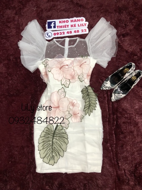 ẢNH VÀ VIDEO THẬT 10000-%  Đầm body kết hoa và lá nổi