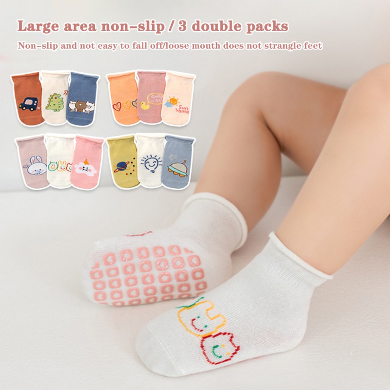 Set 3 Đôi Tất Chống Trượt Kiểu Hoạt Hình Xinh Xắn Đáng Yêu Cho Bé Sơ Sinh