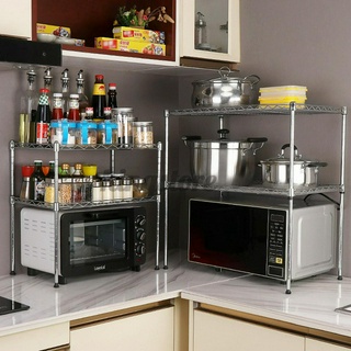 Stainless Steel Double-layer Microwave Oven Rack + Hook Kitchen Storage Holder