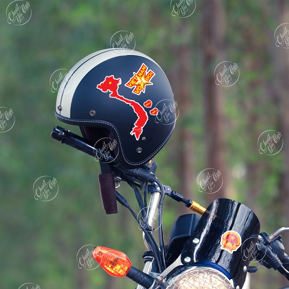 Bộ sticker hình dán tôi yêu Việt Nam vô địch decal trang trí xe máy nón bảo hiểm laptop cờ đỏ sao vàng