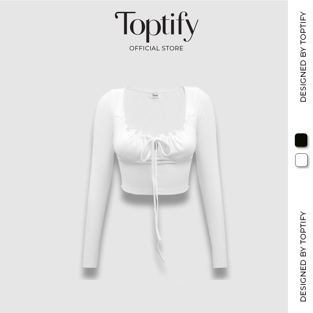 Áo croptop nữ dài tay body TOPTIFY cổ sâu rút dây thắt nơ ngực Mila Top AC148