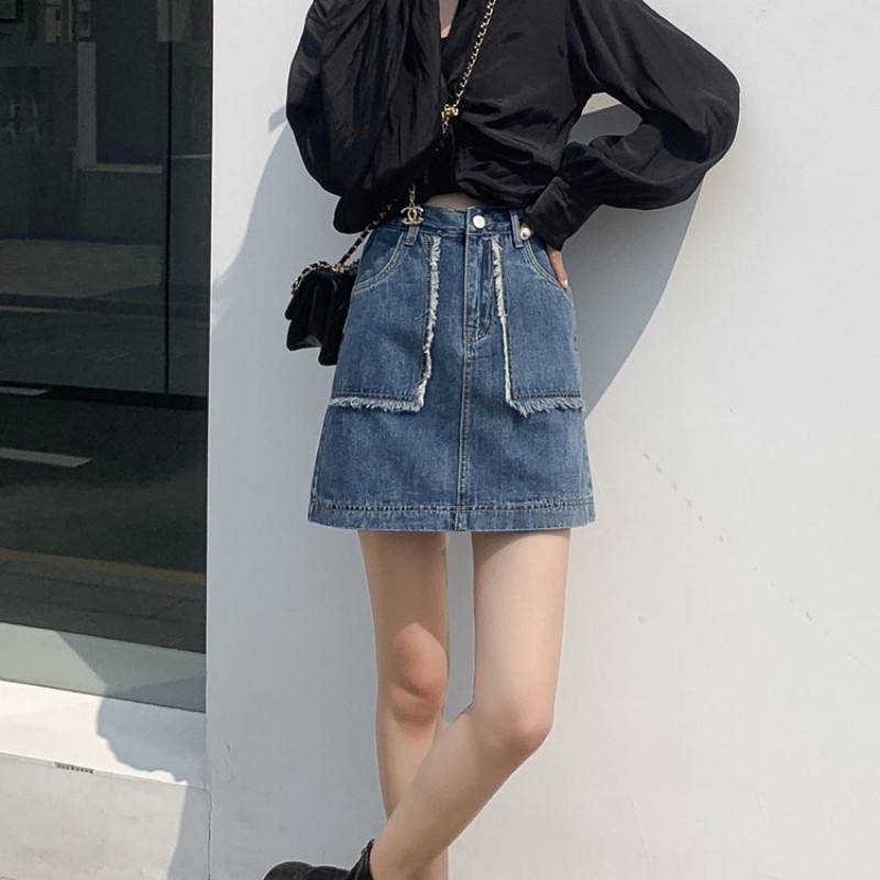 Chân Váy Denim Lưng Cao Thiết Kế Quyến Rũ Dễ Phối Đồ Thời Trang Mùa Hè Cho Nữ