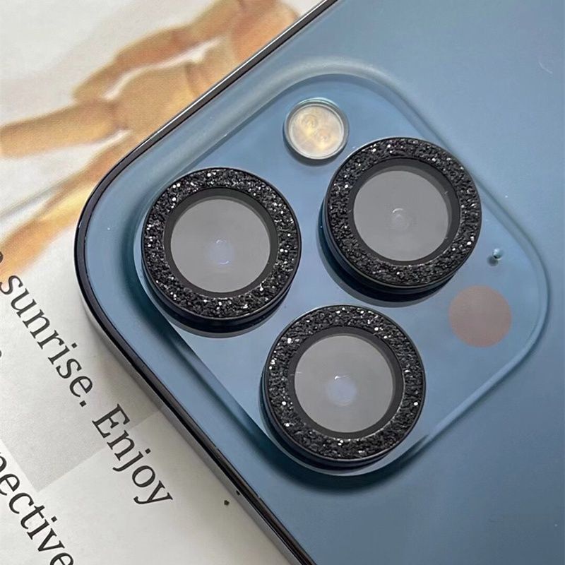 Bộ 3 dán mắt camera kim cương nhũ titan cho iPhone 13 , 13 Mini, 12, 12 Pro, 12 Pro Max,11 pro max,11,11 pro