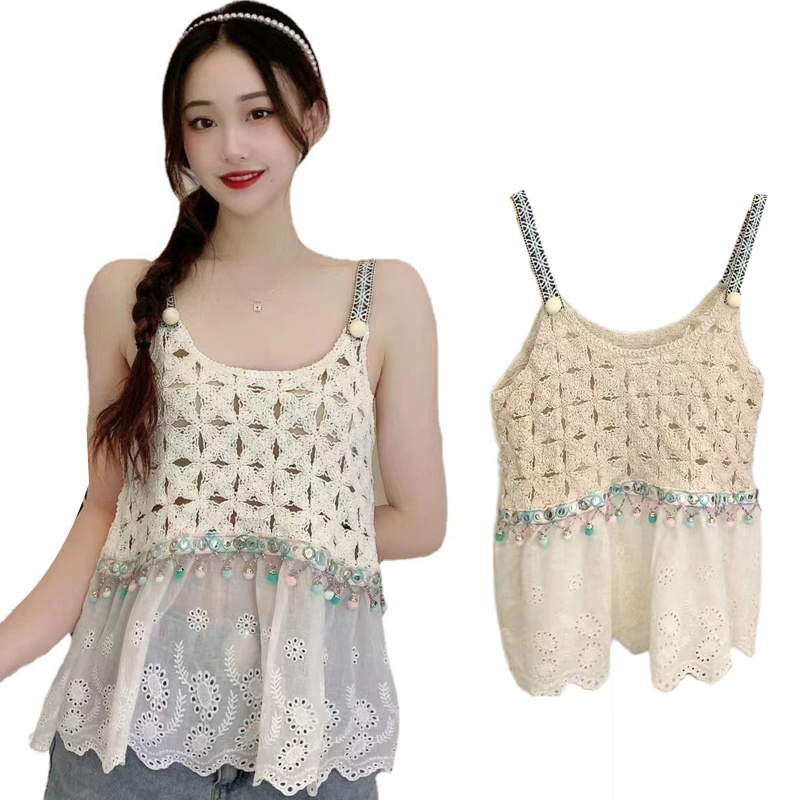Áo Hai Dây Không Tay Thêu Họa Tiết Ngọt Ngào Thời Trang Mùa Hè Cho Nữ