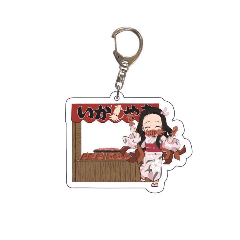 flowersqueen Móc khóa acrylic họa tiết anime Demon Slayer Kimetsu no Yaiba Kamado Tanjirou Kamado Nezuko