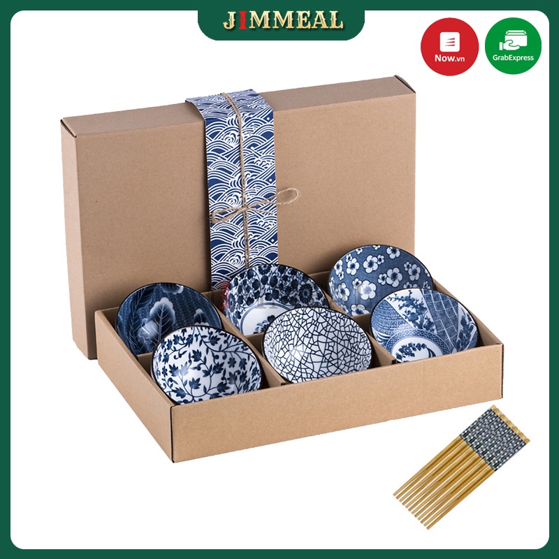 Bộ 6 Chén Ăn Cơm, Bát Ăn Cơm Men Sứ Nhật Bản Hoa Văn Sắc Xưa Giả Cổ Bát Nhật, Bát Ăn Cơm Nhật Bản
