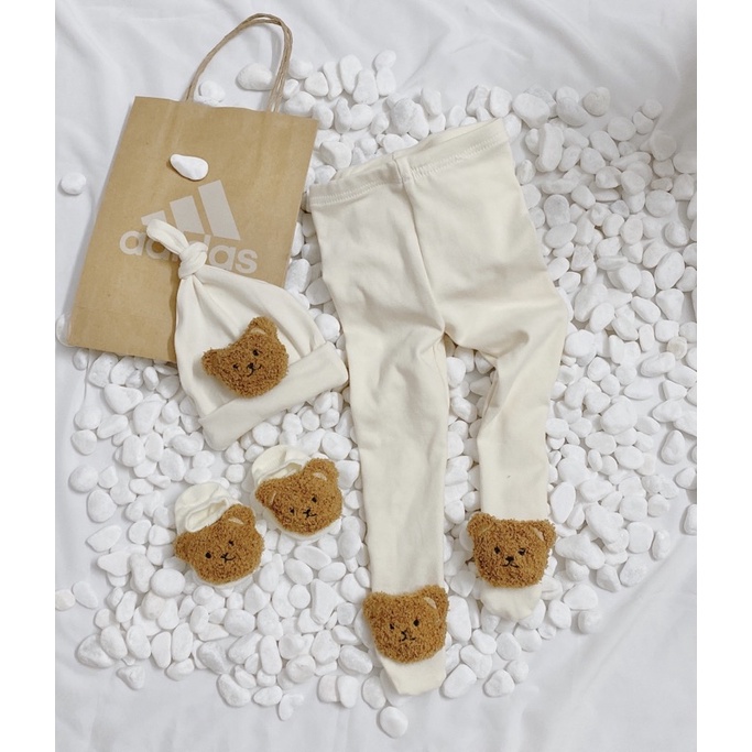 Quần tất gấu cho bé vải cotton Hàn dày dặn giãn 4 chiều