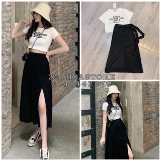 SET CROPTOP GIRLS PHỐI CHÂN VÁY XẺ TÀ THẮT NƠ ULZZANG
