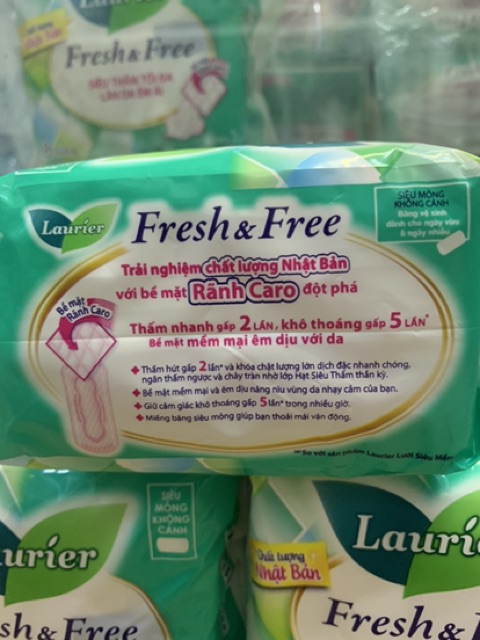 Băng vệ sinh Laurier Fresh &amp; Free 8 miếng siêu mỏng không cánh