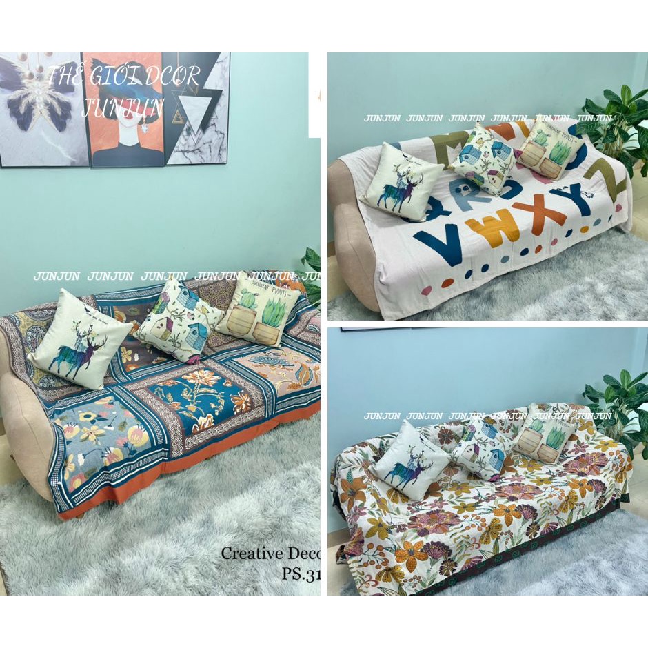 (4)TH Phủ Khăn Thảm Chăn Sofa Chất liệu Vải Xô Sợi Organic - Dòng cao cấp