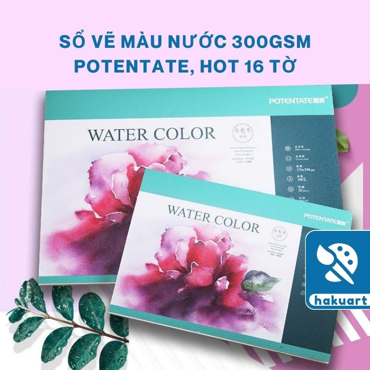 Sổ Vẽ Màu Nước POTENTATE Hoa Đỏ 300gsm Vân HOT A5 Lỡ (16 Tờ) - Họa Cụ Hakuart