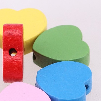 Hạt Gỗ Trái Tim Làm Đồ Handmade Trang Trí Nhiều Màu (10 hạt khuy) 1.8cm