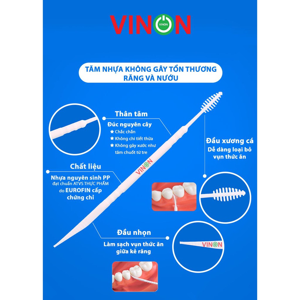 Tăm Vinon Thiết Kế Tỉ Mỉ Dùng Là Thích Ngay (Lốc 10 hộp x hộp x 100 tăm) (1000 tăm) MS02