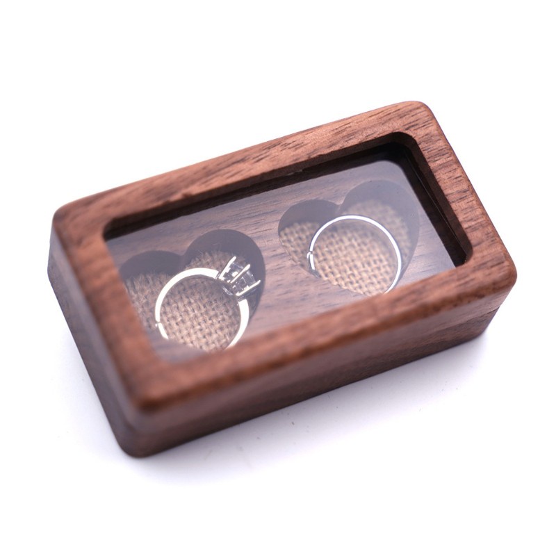 SEL Walnut Wood Jewelry Box Poposal Portable Ring Holder Rustic Wedding Ring Box
