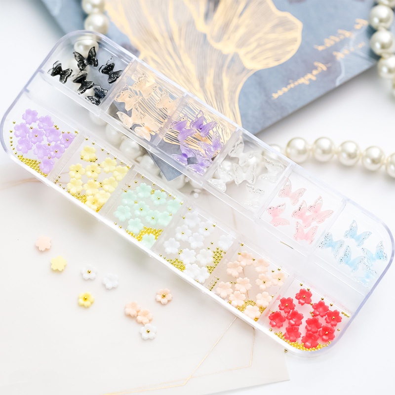Hạt Cườm Tròn Bằng Kim Loại Acrylic Hình Hoa Trang Trí Móng Tay