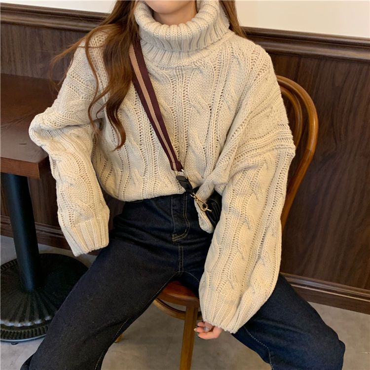 Áo Sweater Tay Dài Cổ Cao Dáng Rộng Phong Cách Hàn Quốc Thời Trang Thu Đông Mới  Cho Nữ