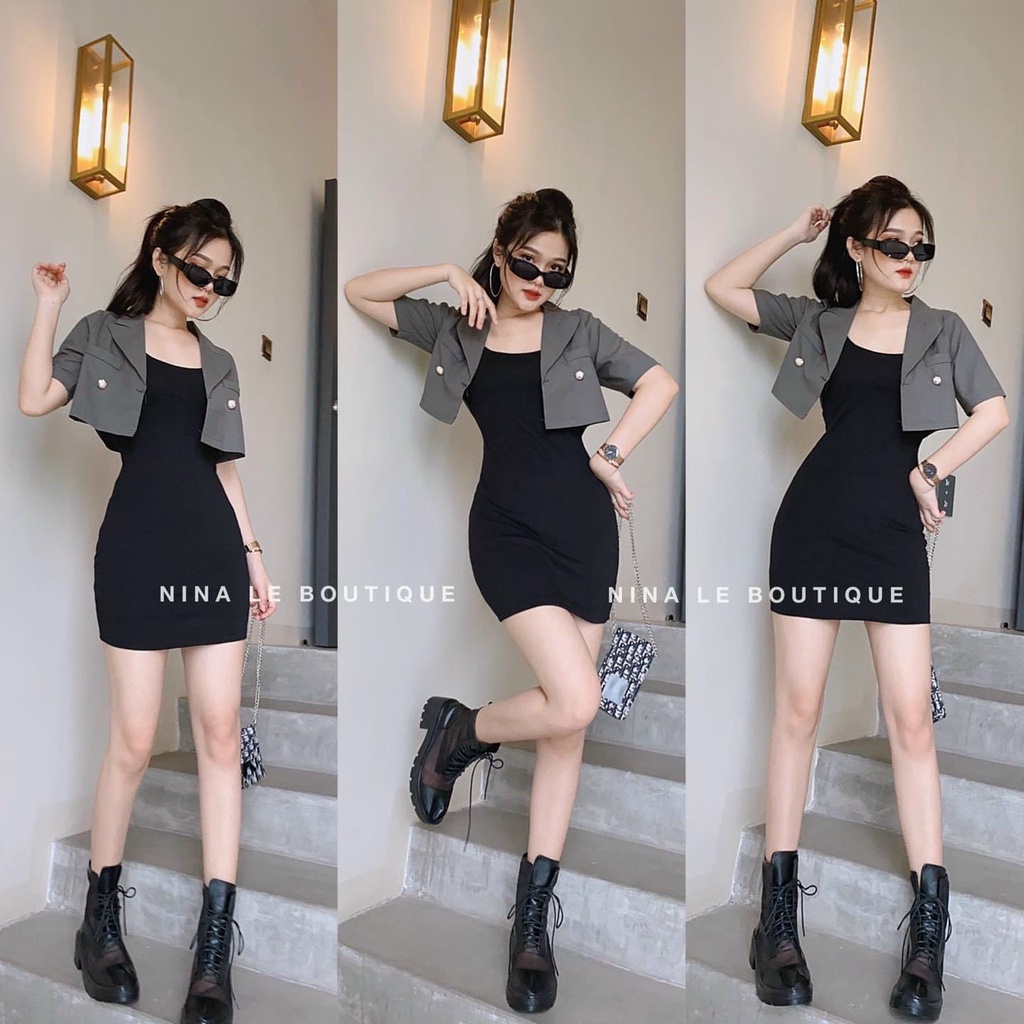 Sét 2 món áo khoác vét phối váy đầm body ôm dáng gợi cảm