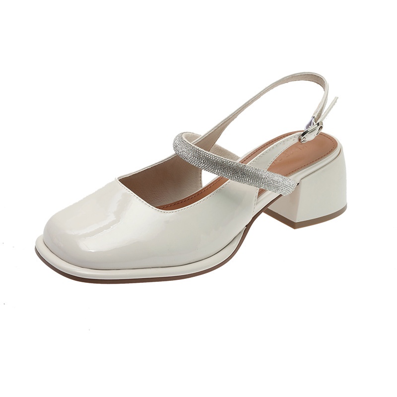 Giày xăng đan IELGY cao gót mũi vuông bằng da đính đá thời trang cho nữ