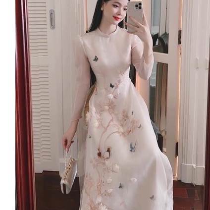 Áo Dài , Áo Dài Cách Tân Thiết Kế Cổ Tàu Đính Hoa HOT trend 2022