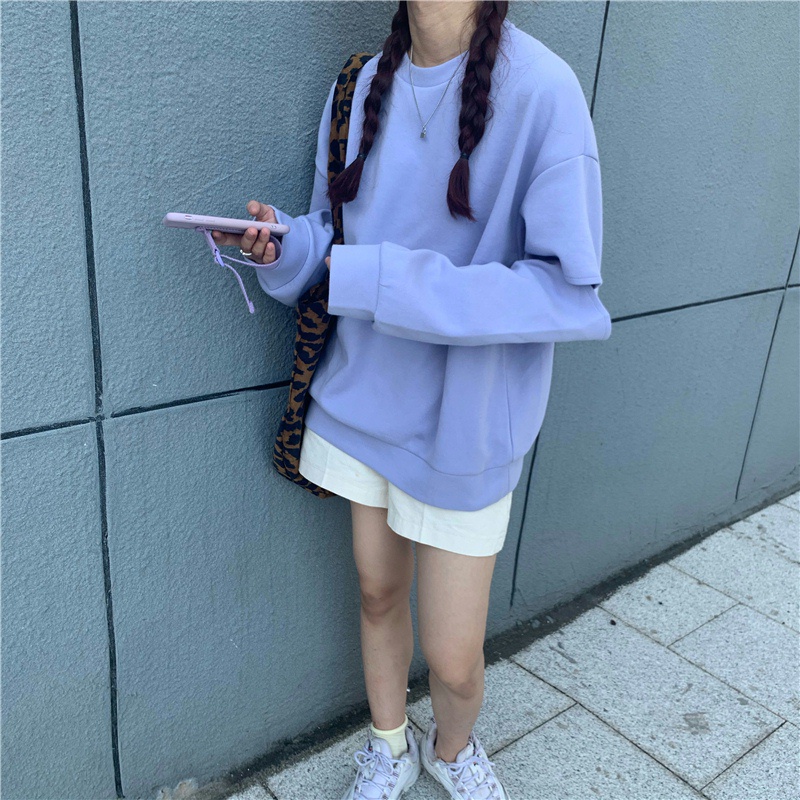 SUXI Áo Sweater Tay Dài Cổ Tròn Dáng Rộng Thiết Kế Rách Thời Trang Xuân Thu Cho Nữ