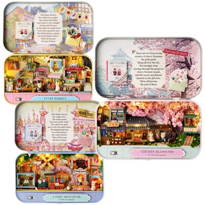 Kèm giá đỡ, keo dán và pin - Mô hình nhà gỗ búp bê Dollhouse DIY - Q007 Q008 Q009 Box Theatre