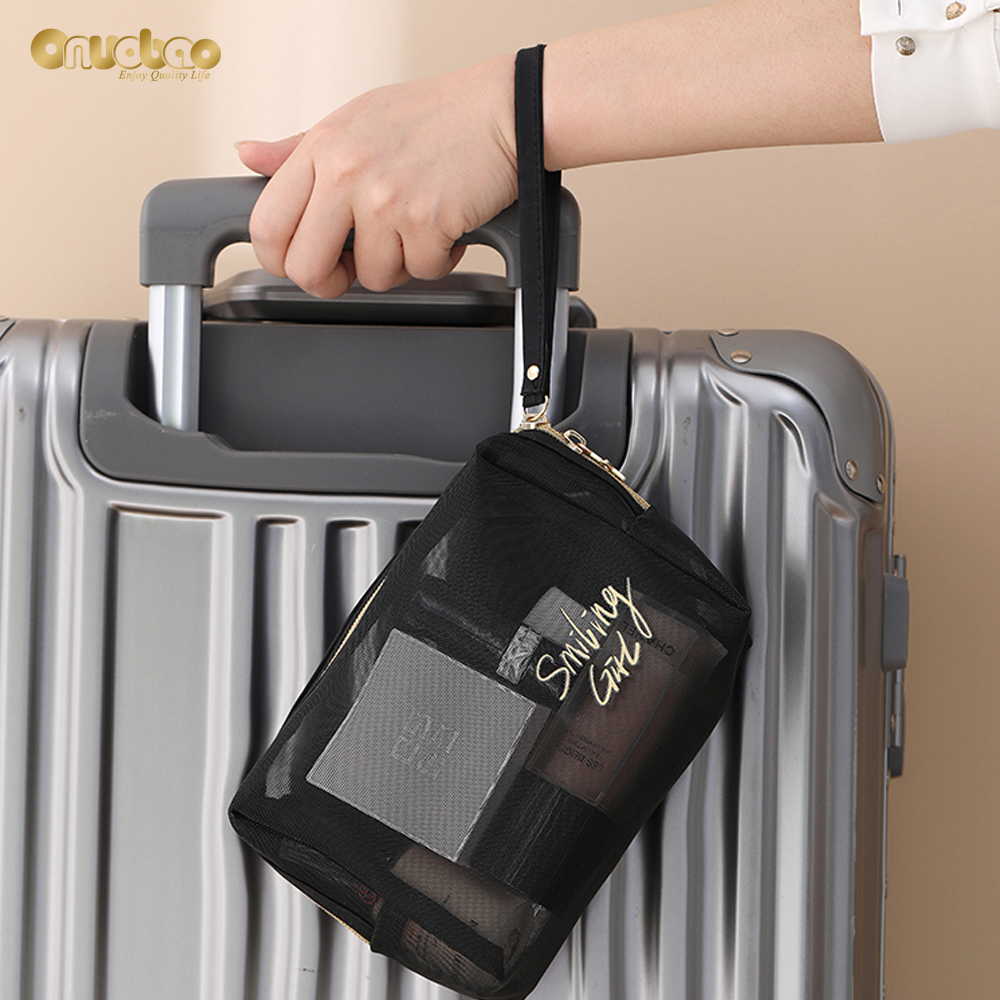 Túi lưới đen đựng mỹ phẩm/ đồ du lịch thiết kế cầm tay cho nữ