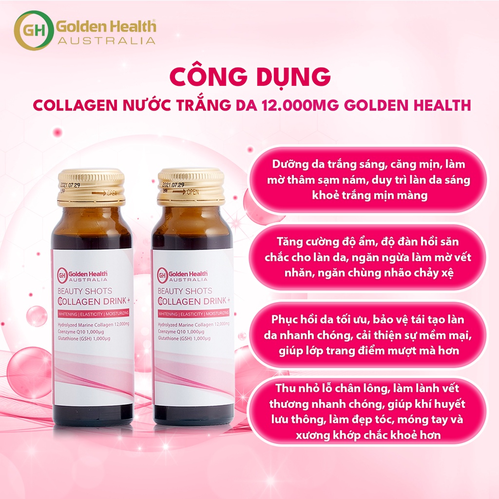 [GOLDEN HEALTH] Nước uống collagen hỗ trợ làm trắng da - Beauty Shots Collagen Drink hộp 10 lọ