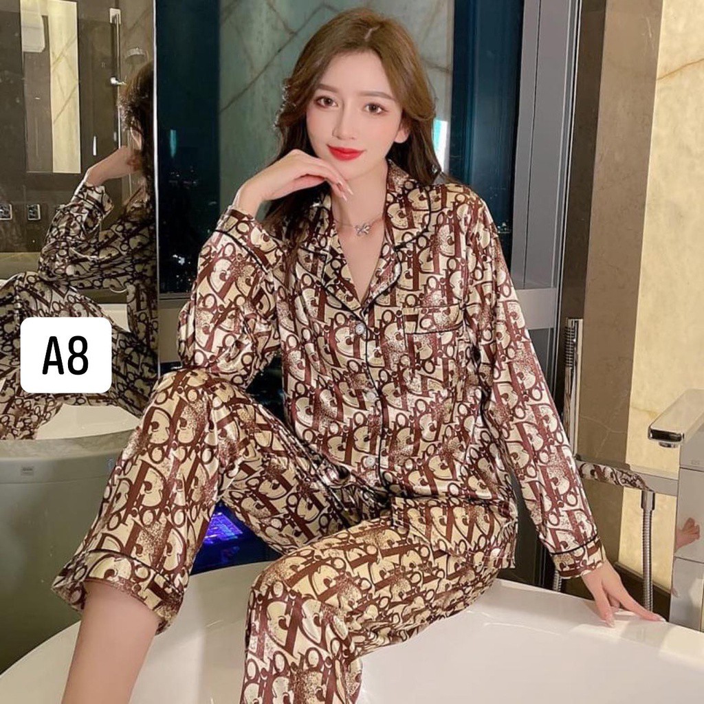 Bộ đồ pijama nữ lụa dài tay satin cao cấp mặc nhà mềm mịn thoải mái hàng Quảng Châu XIAOMIMI A005