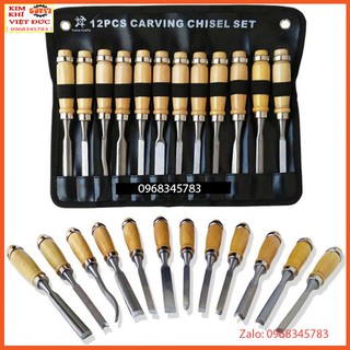 Bộ đục gỗ 12 món - mũi đục gỗ cầm tay - dao điêu khắc gỗ