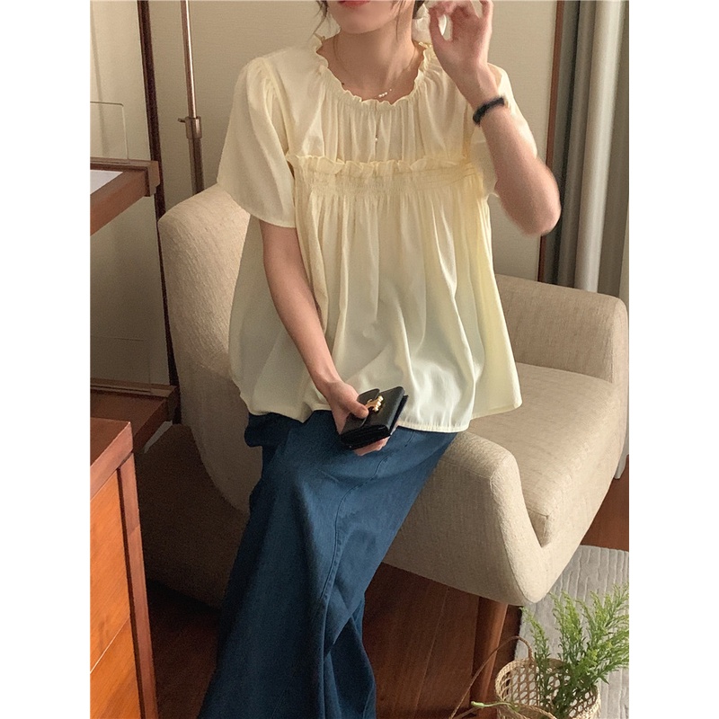 Áo Thun Nữ Ngắn Tay Cổ Tròn Thiết Kế Đơn Giản Thời Trang Mùa Hè Mới