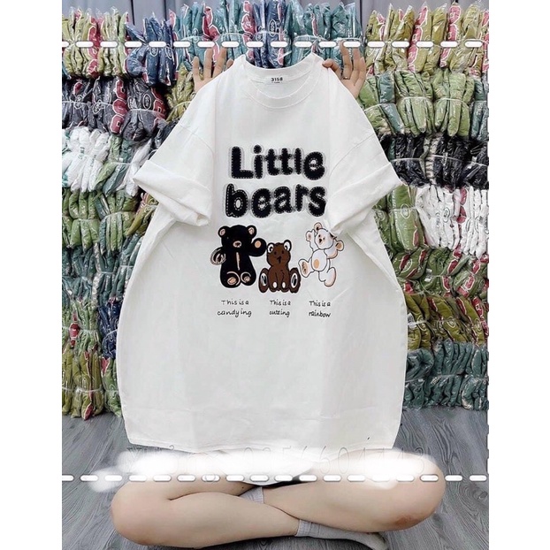 [ Rẻ vô địch ] Áo thun cotton tay lỡ dáng rộng unisex - Little bear