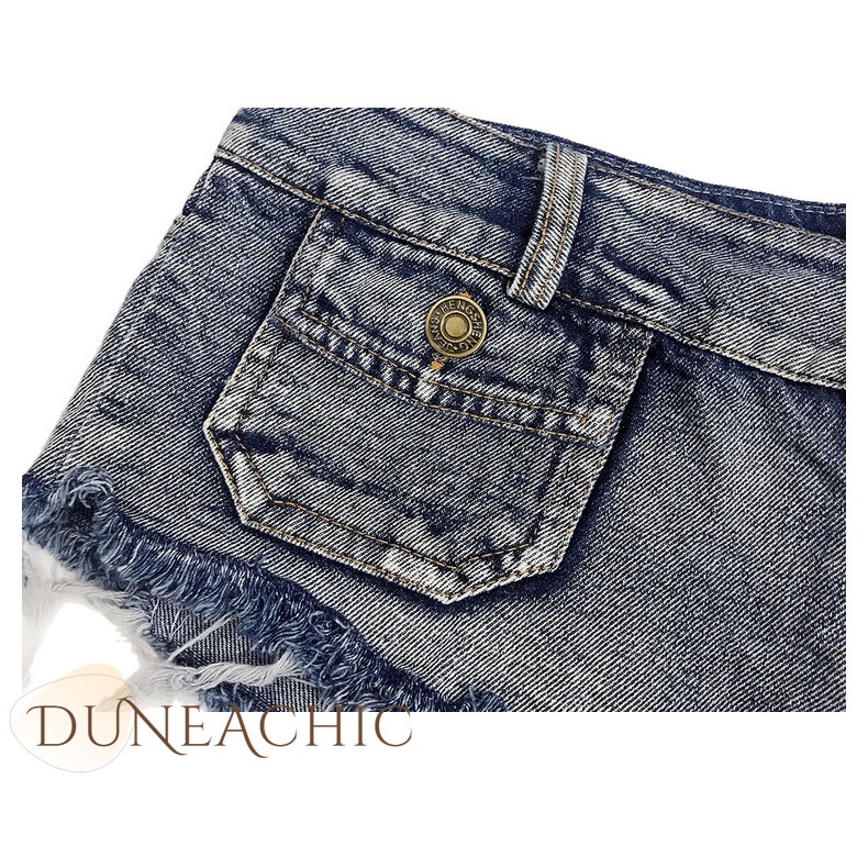 DUNEA Quần Short Denim Lưng Thấp Thiết Kế Xẻ Rách Phong Cách Quyến Rũ