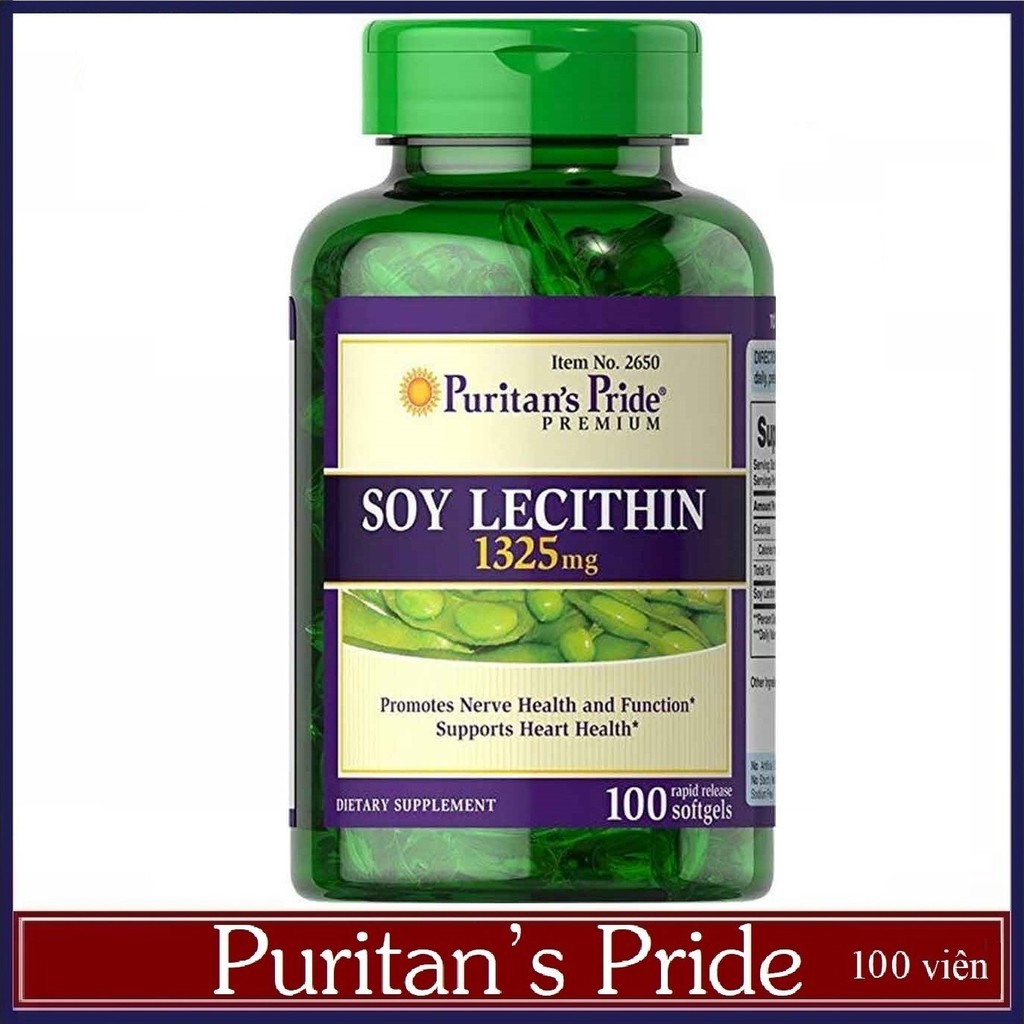 Tinh chất mầm đậu nành Puritans Pride Soy Lecithin 1325mg của Mỹ [Hộp 100 viên]