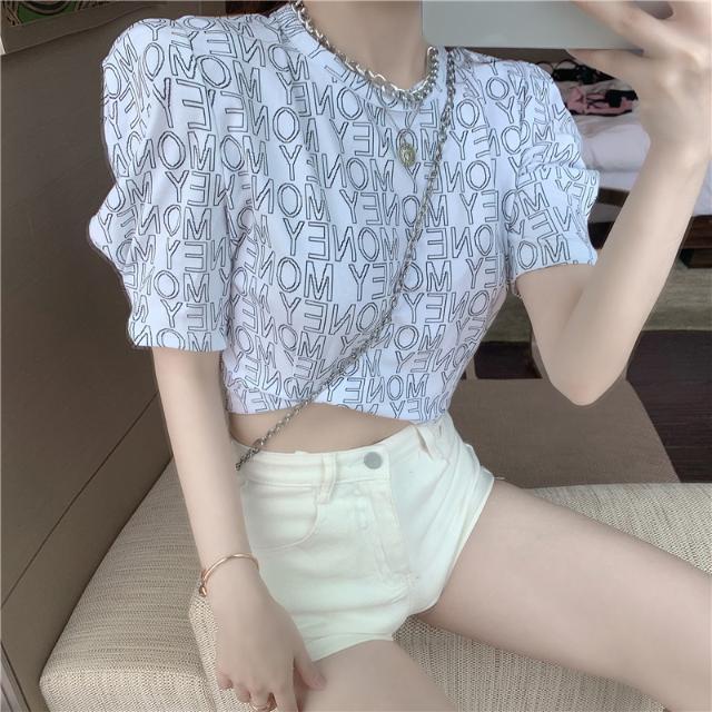 Áo Thun Cotton Nguyên Chất Tay Ngắn Phồng Thời Trang Mùa Hè 2021