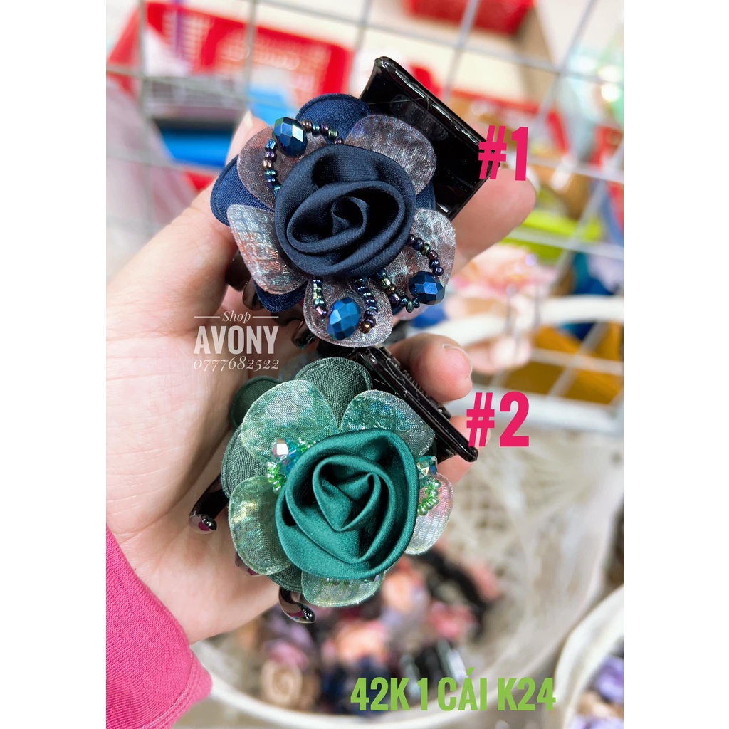 Kẹp tóc càng cua 3 - 5 răng đính hoa vải  handmade