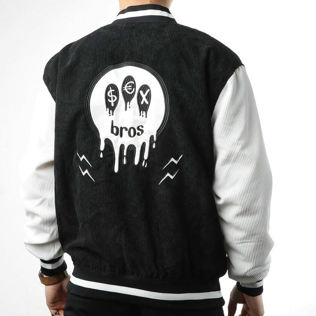 Áo Varsity Jacket áo bomber SUPER BROS chất nhung tăm 2 lớp nỉ nam nữ khoác ngoài dày dặn form rộng unisex - AQ STORE