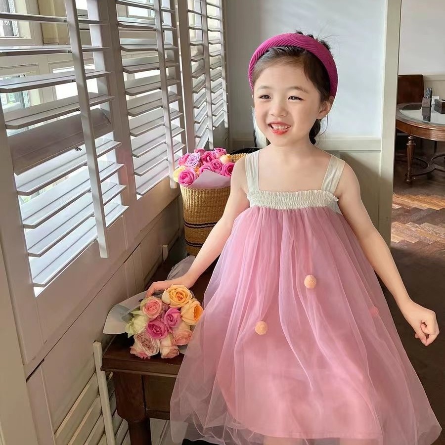 Đầm Công Chúa Hai Dây Thời Trang Mùa Hè Hàn Quốc Cho Bé Gái