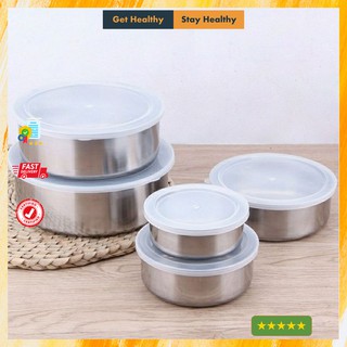 [CỰC RẺ] Set 5 Bát Inox Có Nắp Đậy Silicon