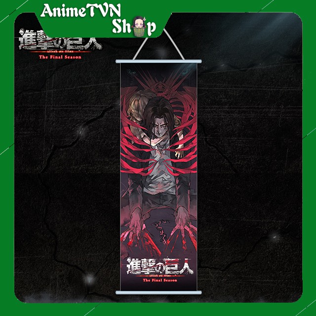 Poster vải lụa tranh lụa treo tường hình Anime Manga - Attack on Titan (Tấn công người khổng lồ) Size 30x70cm