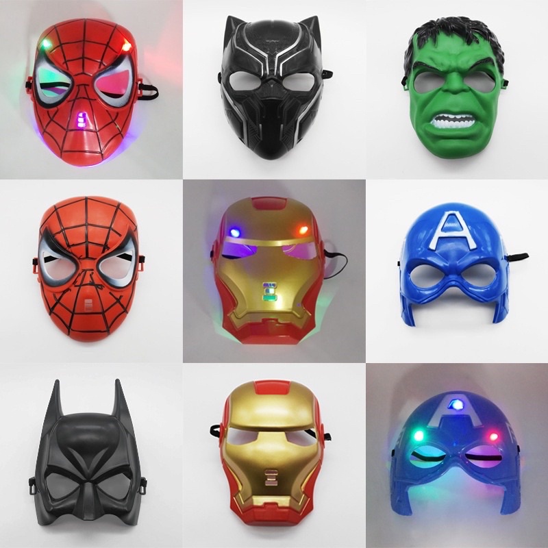 Mặt nạ siêu nhân,siêu anh hùng phát sáng-Người nhện ,Caption,Iron man ... đồ chơi Trung Thu