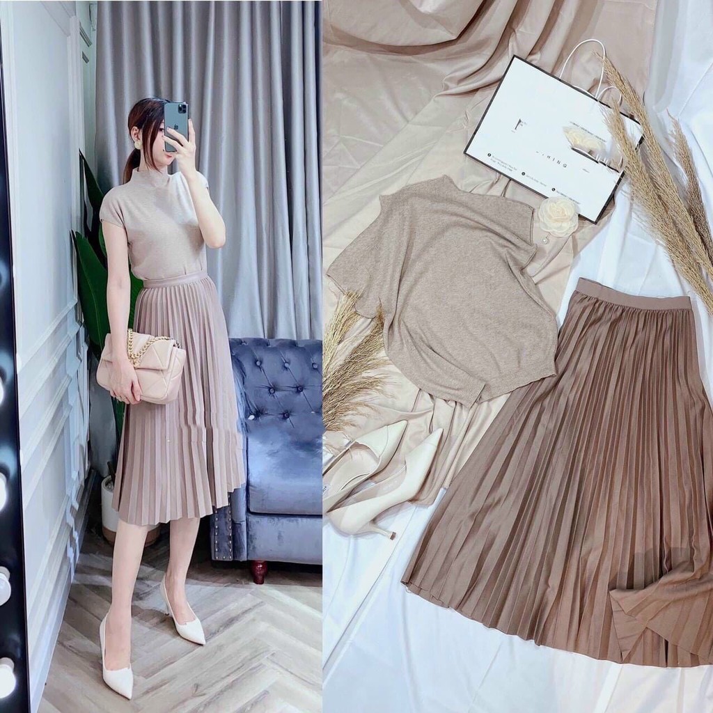 Chân Váy Xếp Ly Dáng Dài Dành Cho Nữ_Cực Hàn Quốc_Dịu Dàng