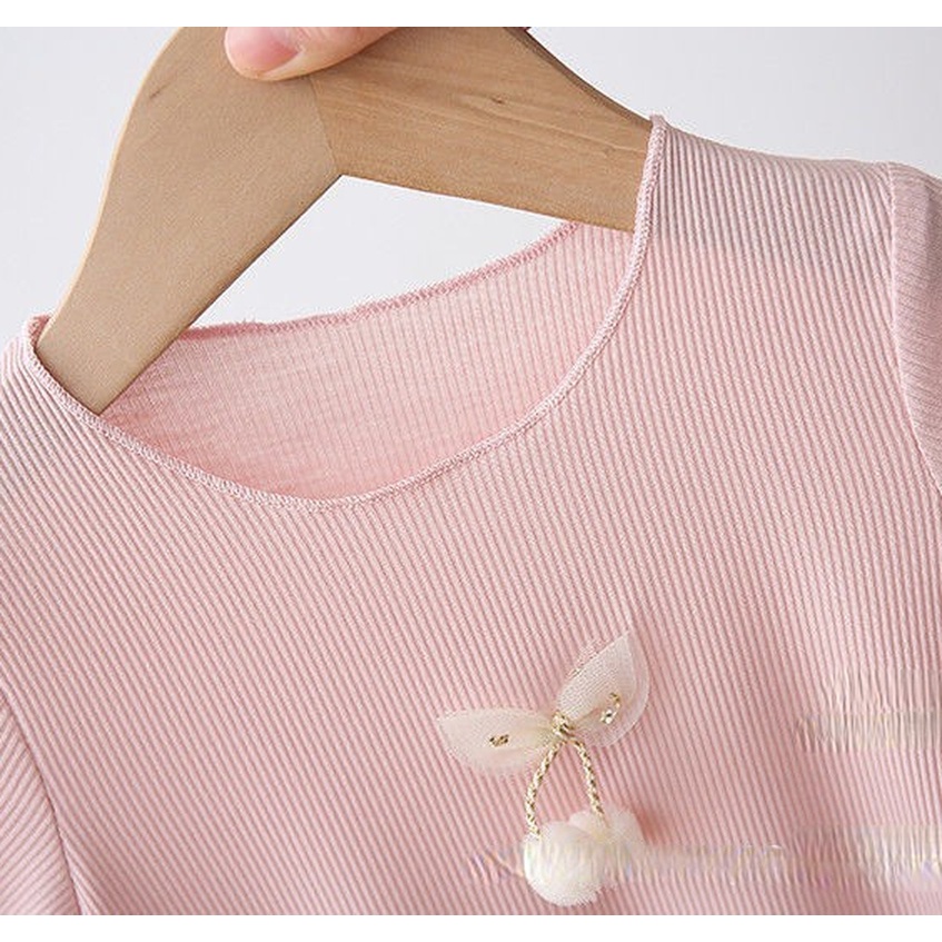 Áo Thun Công Chúa Mùa Hè Màu Trơn Thời Trang Hàn Quốc Cho Bé Gái 1-7 Tuổi