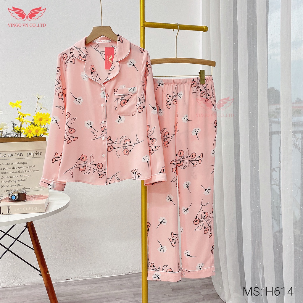 Đồ bộ nữ pyjama mặc nhà VINGO tay dài quần dài có eo mùa Thu Đông ấm áp cát Hàn cao cấp họa tiết hoa lá H614 - TDQD | BigBuy360 - bigbuy360.vn