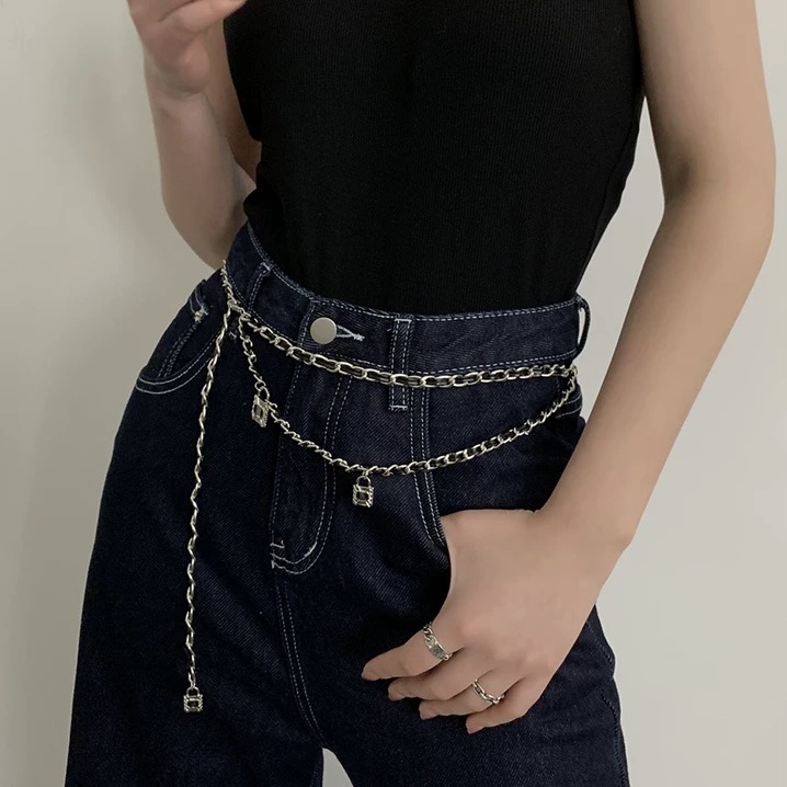 Đai váy xích kim loại đan da phối blazer, đầm thắt eo cá tính DV100 - Thắt Lưng Giá Tốt