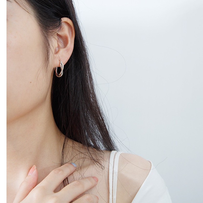 Bông tai bạc ý 925 khuyên tai tròn xoắn lớn cao cấp