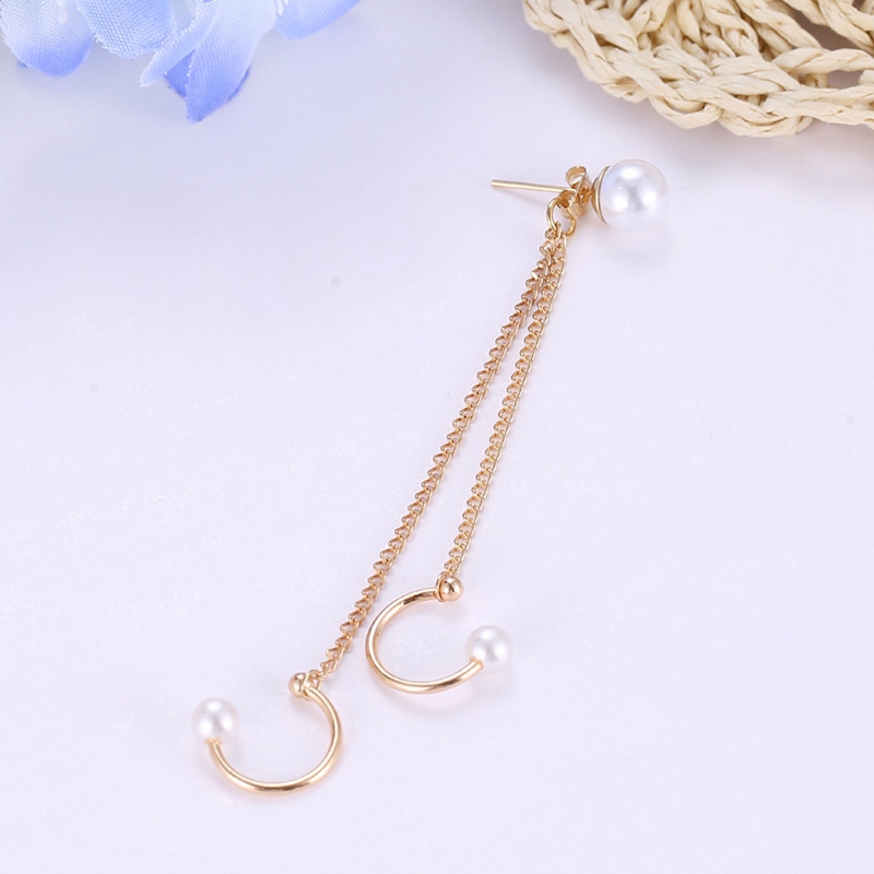 Women Ear Clip Earrings Chain Tassel Dangle Artificial pearls Ear Cuff Unique