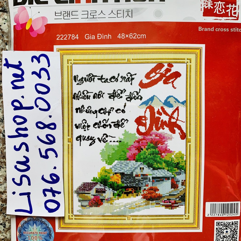 Tranh thêu chữ thập GIA ĐÌNH 48x62cm chưa thêu 222784